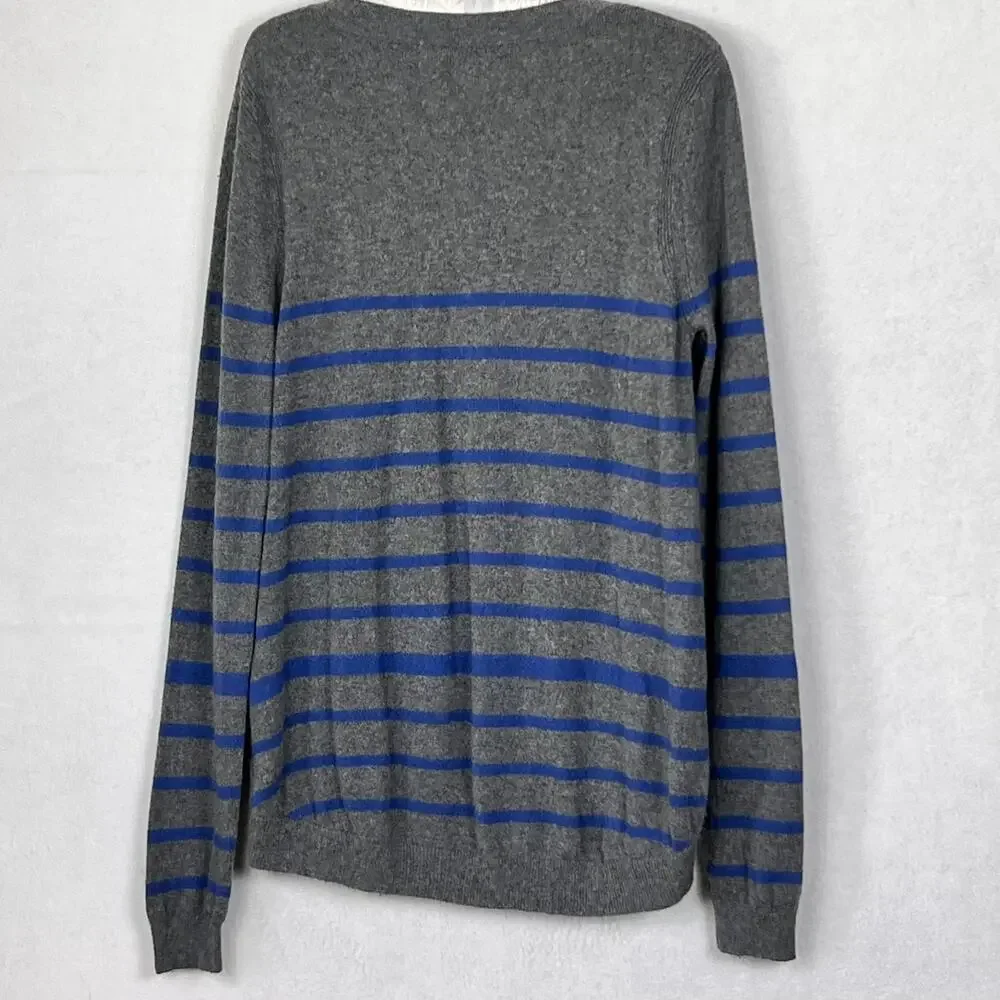 Yoon By Anthropology Grey Blue Long Sleeve Knit Sweater Women's Size L V-Neck